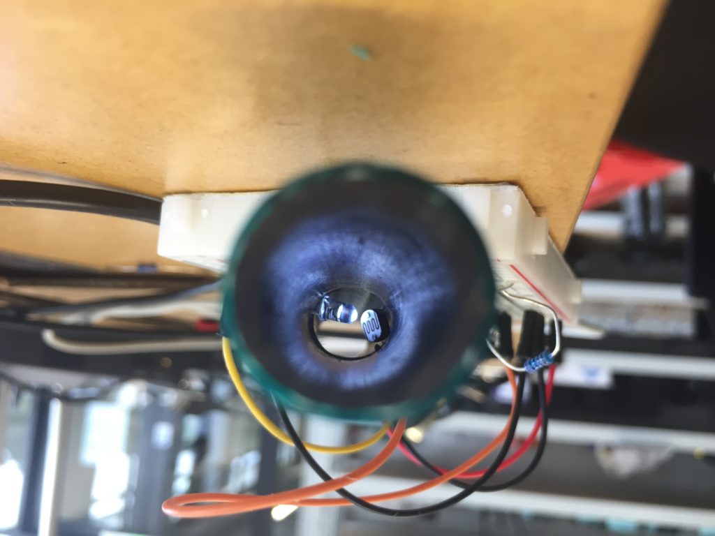 Image showing the inside of the garden hose containing the white LED pointing at the LDR